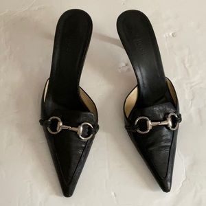 Gucci Kitten Heels 7 1/2 Black Mules Shoes